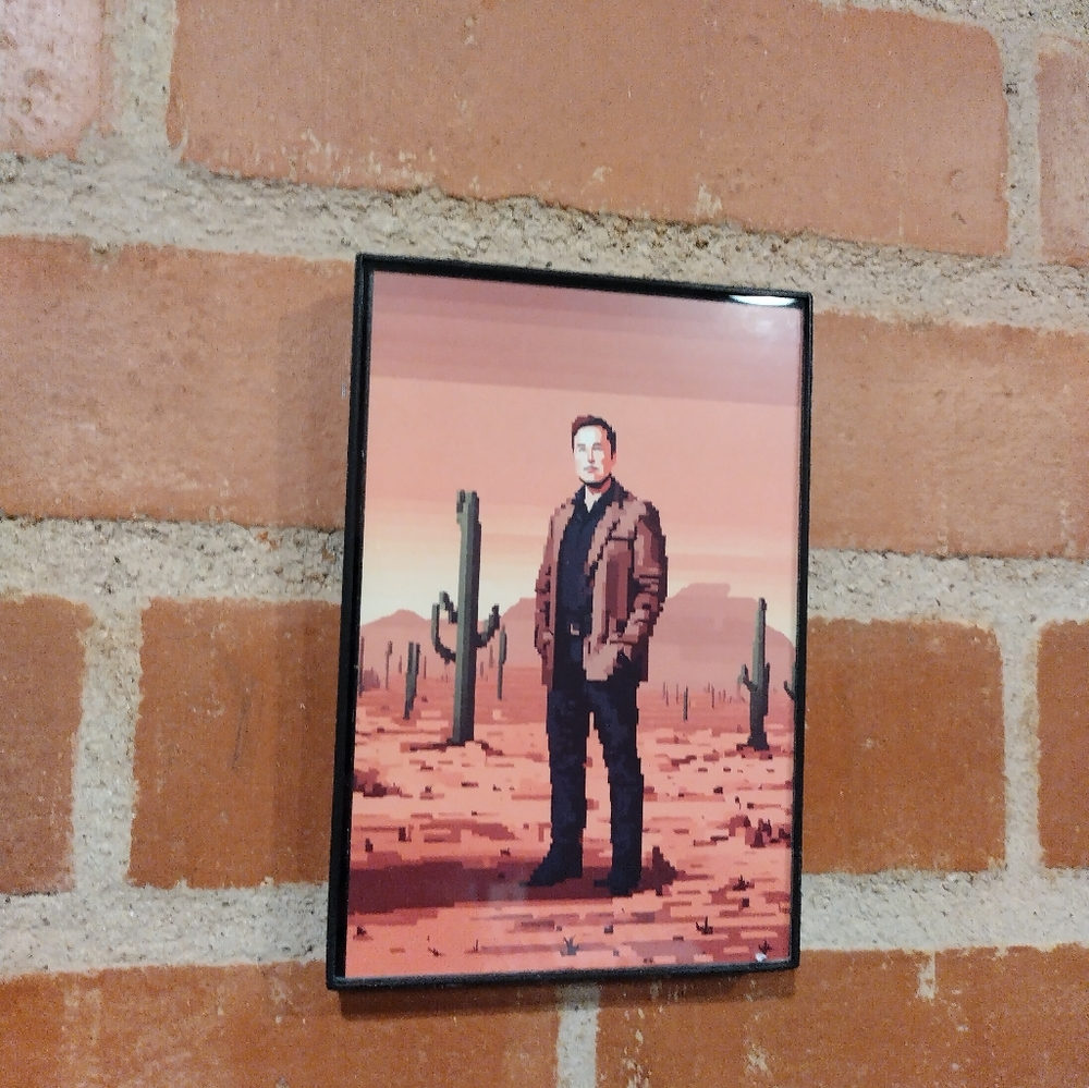 8 Bit Elon Musk Framed Mini Art Print Lo-fi Pixel Art By Neon Nicho